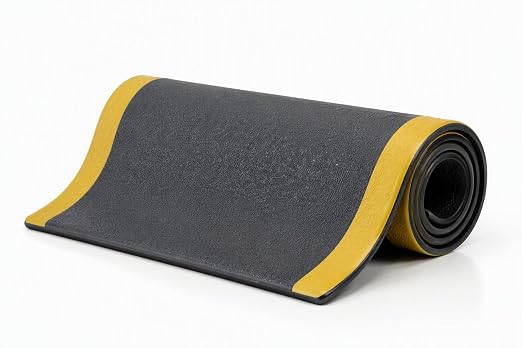 Guardian 24031201BY Soft Step Anti-Fatigue Floor Mat, Vinyl, 3'x 12', Black with Yellow Stripe