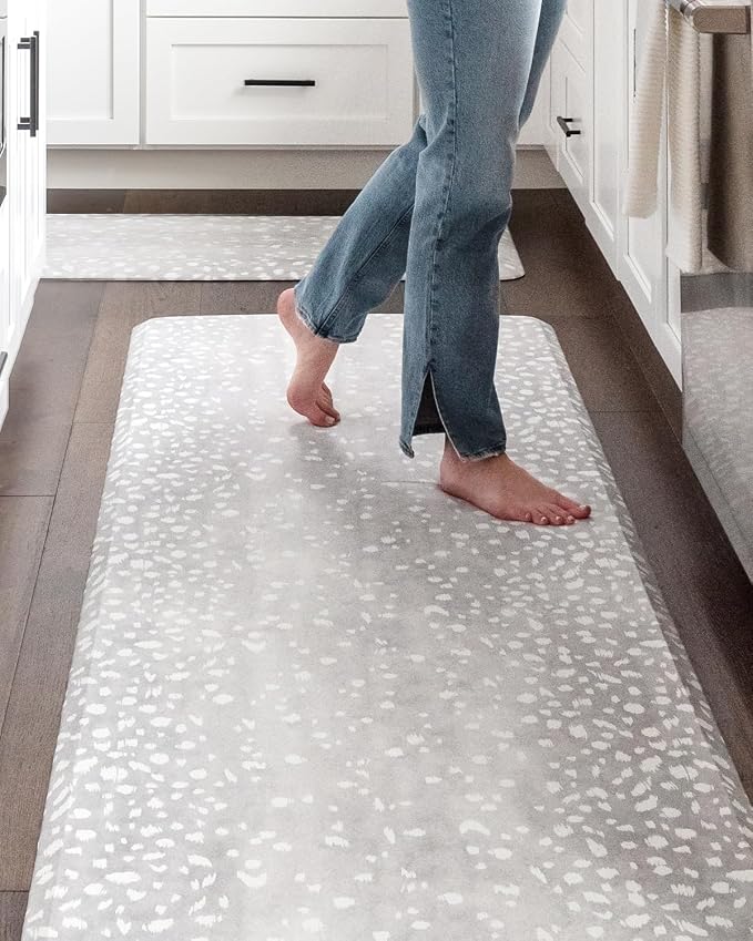 House of Noa Nama Standing Mat – Anti-Fatigue Kitchen Mats for Floor, Cushioned & Non-Slip Kitchen Comfort Mat for Standing, Thick Foam Anti-Fatigue Mat for Kitchen & Workspaces, Fawn Silver 22" x 54"