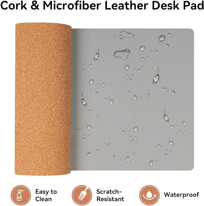 3-in-1 Eco Cork Wireless Charging Mouse Pad, Dual-Sided Fast Charge Mouse Mat, Extra Large Waterproof Office & Makeup Desk Protector, Qi-Certified Desk Pad for iPhone/Samsung/AirPods