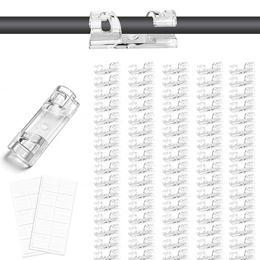 Adhesive Cable Wire Clips Clear (80 PCS) with Screw Holes - Strong Sticky or Screw-Mountable Cord Holders for Wall, Under Desk, Car, PC & Ethernet Cords, Indoor/Outdoor Christmas Lights Organizer