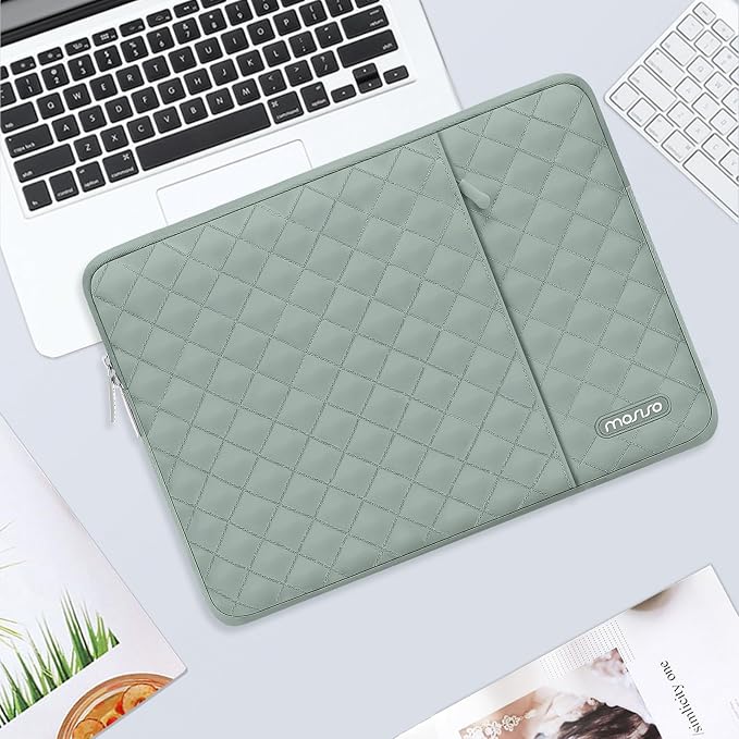 MOSISO Laptop Case 15 inch, 15 inch Laptop Sleeve Compatible with MacBook Air M4 M3 M2 2025 2024 2023, Dell XPS Plus, Square Quilted Vertical Computer Bag with Pocket&Small Case, Antique Green