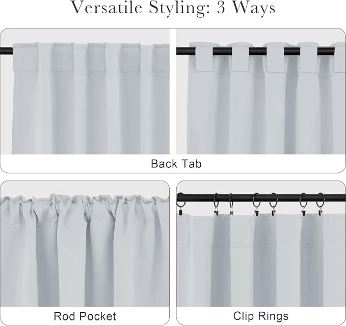 PONY DANCE Greyish White Non-See-Through Curtains - 52 Wide by 72 Long Room Darkening Home Decor Window Treatments(60% Light Block) Drapes for Living Room/Bedroom with Back Tab, 2 Panels