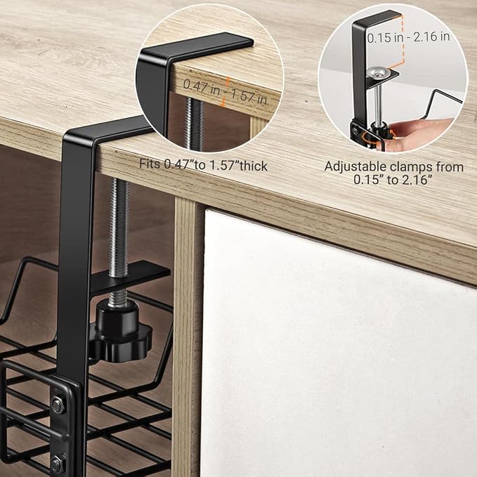 Under Desk Cable Management Tray L 14.9'' W 5.9'' | Under Desk Cable Organizer Rack, No Drill Wire Cord Tray for Home Office Workstation, PC, Computer, Desktop & Laptop