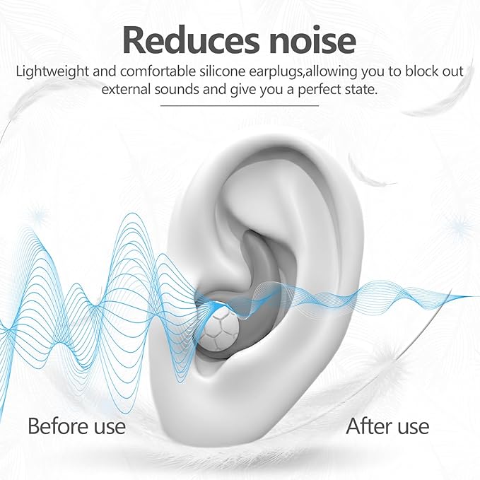 Noise Cancelling Ear Plugs for Sleeping - Grey Comfortable Reusable Silicone Earplugs for Sleep 24dB Noise Reduction Snoring and Studying Travel Concerts Hearing Protection with 3Tips and Storage Box