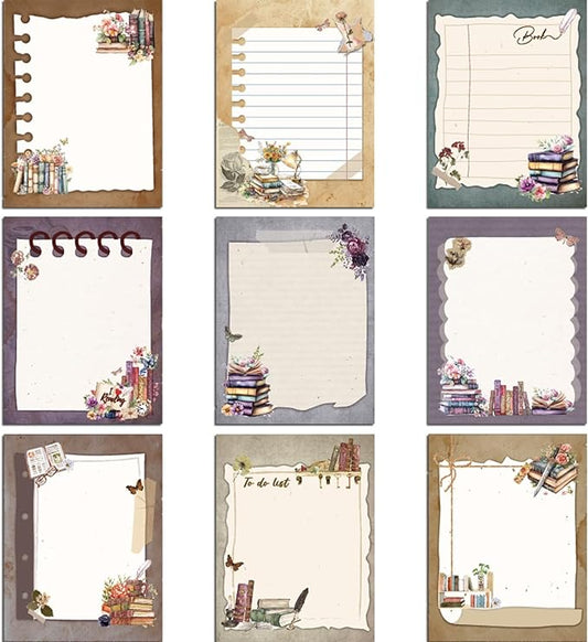 Book Review Sticky Notes - 9 PCS Aesthetic Book Post it Notes Flower to Do List Memo Vintage Notepads School Supplies Birthday Festival Gift for Women Students Teacher Bookish