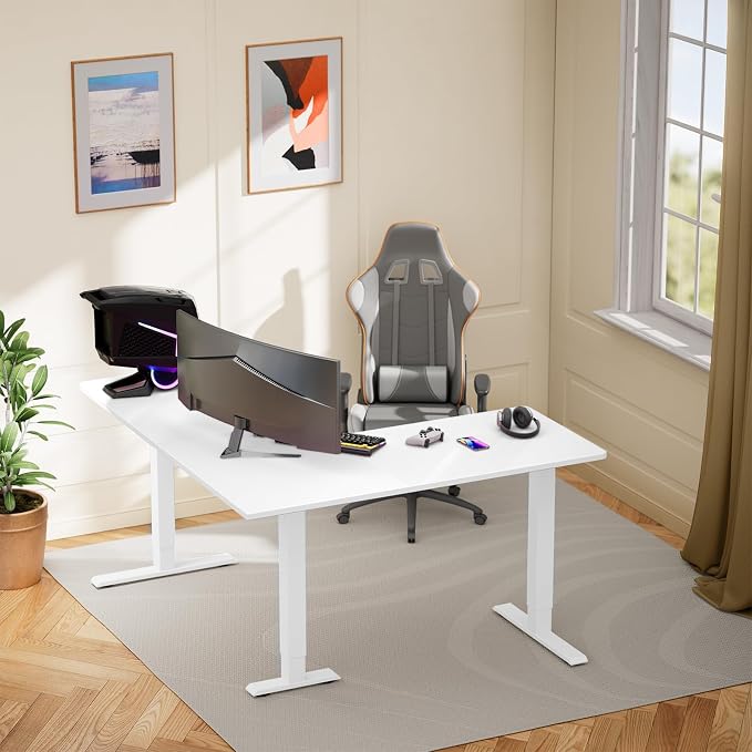 ErGear 63″ L Shaped Standing Desk Electric Adjustable Height, White | Left & Right Interchangeable Installation, 4 Memory Presets, One-Touch Control, Stable Steel Frame, 220 lbs Capacity