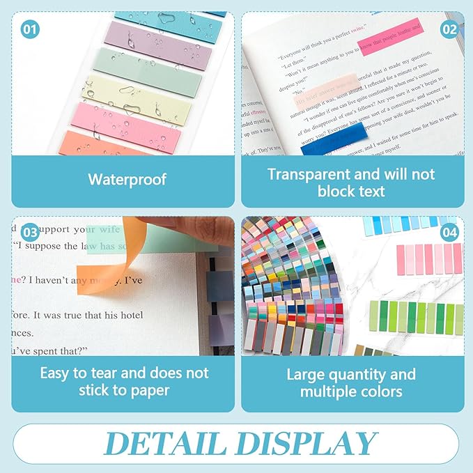 ReliThick 8000 Pcs Annotation tabs Sticky Tabs for Books Transparent Sticky Notes 40 Light Color Writable Page Markers Book Flags Strip for Annotating Reading Supplies Bookish Gift