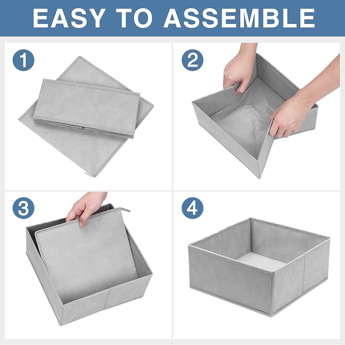 Drawer Organizer Clothes 12 Pack, Dresser Organizer for Nursery Bedroom Closet Organization and Storage - Baby Clothes Organizer Bins - Drawer Divider for Sock Underwear Bra Ties (Grey)