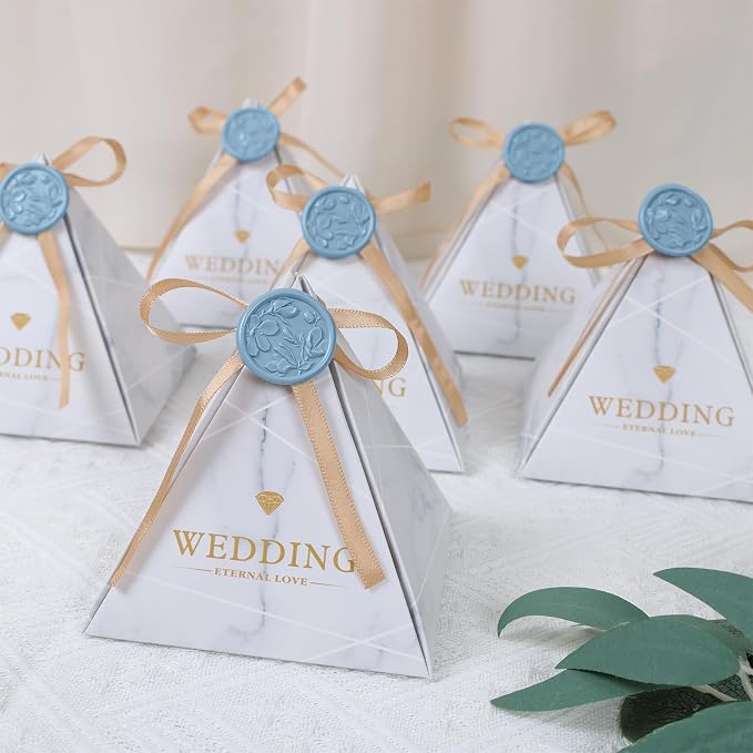 UNIQOOO Wax Seal Stickers - 3D Magnolia Wedding Invitation Envelope Botanical Seal Stickers, 50 Pcs Self- Adhesive Dusty Blue Stickers, Perfect for Invitation, Christmas, Gift Wrapping, Party