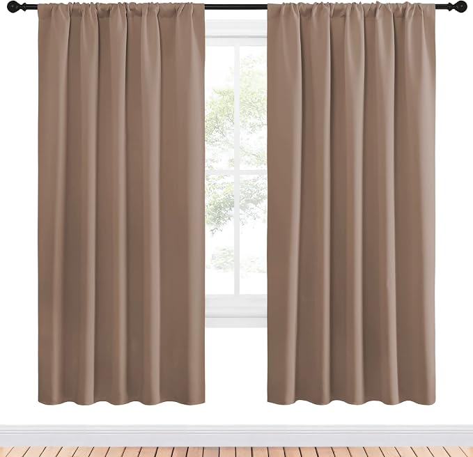 NICETOWN Kids Blackout Curtain Panels - Window Treatment Thermal Insulated Solid Rod Pocket Blackout Drapes for Bedroom (Cappuccino, Set of 2, 52 by 72 Inch)