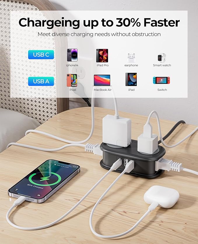 Cruise Approved Travel Power Strip, ORICO 4 Outlets 3 USB Ports (1 USB C) with 4FT Wrapped Short Extension Cord Small Power Strip, Compact for Hotel Travel Essentials ETL Listed-AP3