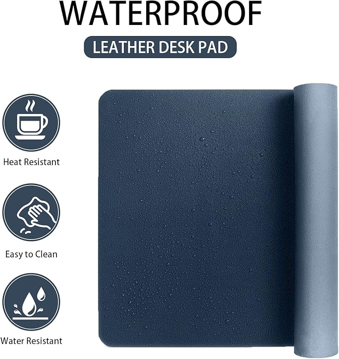 Leather Desk pad Protector, Office Mat, Large Mouse Mat, Non-Slip PU Leather Blotter, Laptop Desk Pad,Waterproof Laptop Computer Desk Keyboard Mat for Office/Work/Home/Decor (Dark Blue, 55in*18in)