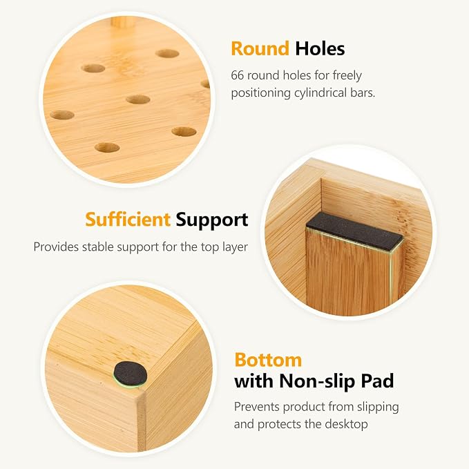 Homde Office Charging Station Organizer: 2 Layer Charger Holder (Natural) | Bamboo Electronic Docking Stand for Multiple Devices Tablets Phones - Drawer for Home