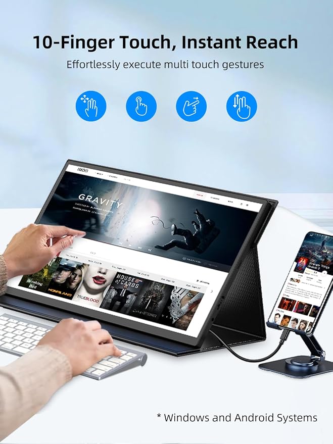 EVICIV 18.5” Portable Monitor Touchscreen | 120Hz 1ms Gaming Monitor | 400Nits | 1080P FHD IPS | 125% sRGB | VESA & Smart Case | USB-C & MINI HDMI | Travel Screen for Laptop, Computer, Game Consoles