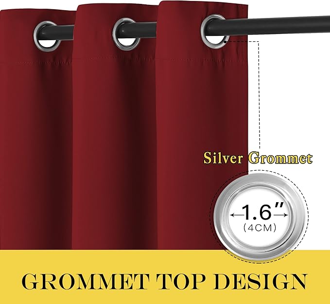 NICETOWN Room Darkening Short Curtain 54 inches Long for Living Room, Grommet Sound Reducing Thermal Insulated Curtains for Bedroom Nursery Window, 46W x 54L, 1 Piece, Burgundy Red