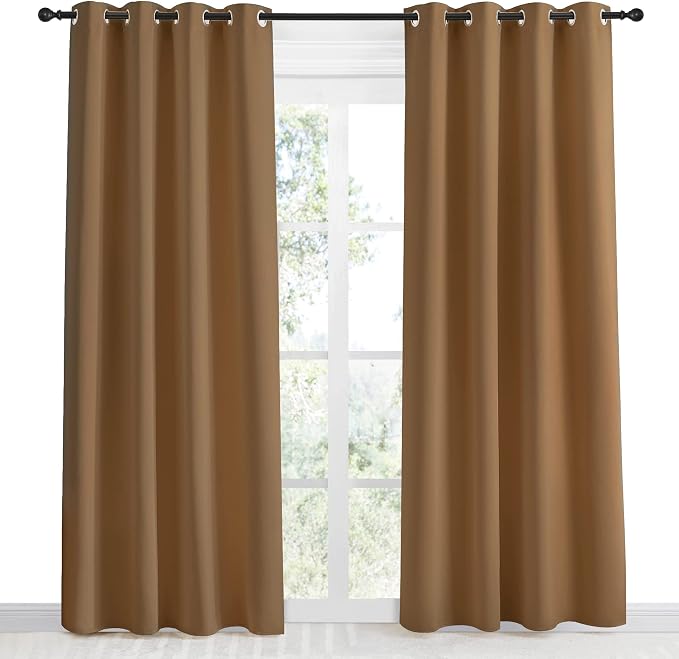 NICETOWN Gold Brown Curtain 86 inch Long, 1 Panel, W55 x L86, Grommet Blackout Thermal Insulated Room Darkening Sound Reducing Window Drapes for Living Room/Bedroom