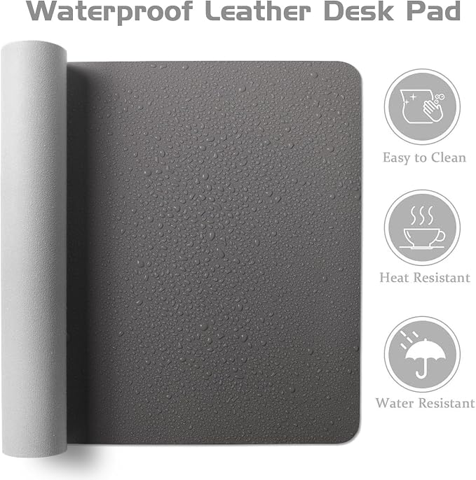 Aothia Leather Desk Pad Protector, Office Desk Mat, Large Mouse Pad, Laptop Desk Pad, Non-Slip PU Leather Desk Blotter, Waterproof Desk Writing Pad for Office and Home (Gray, 47" x 24")