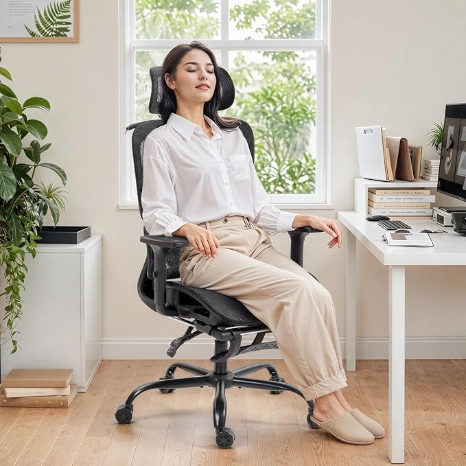Black Ergonomic High Back Mesh Office Chair with Footrest | Adjustable Lumbar Support, 3D Armrests, Headrest, 135° Reclining, Swivel, Home Office