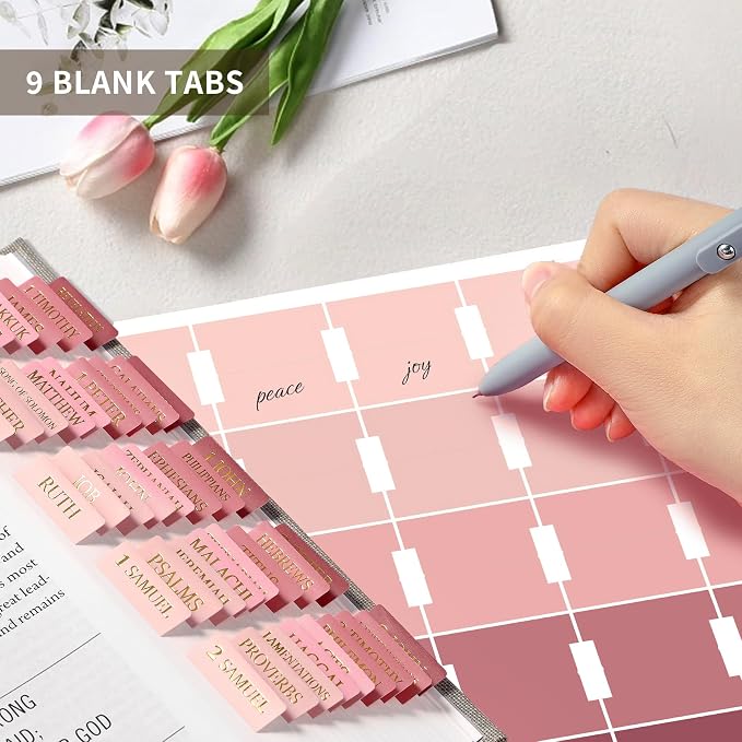 Bible Tabs for Women & Men, Bible Tabs for Study Bible, Large Print Bible Tabs for Easy Navigation, Bible Index Tabs, 66 Tabs Old & New Testament, Extra 9 Blank Tabs - Blush