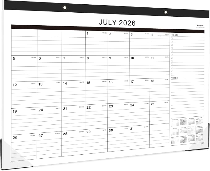 Desk Calendar 2026-2027 - 18 Months Desk Calendar 2026-2027, Jul 2026 - Dec 2027, 2026-2027 Calendar with 17" x 12" Thick Paper, Twin-Wire Binding & Hanger, Julian Dates