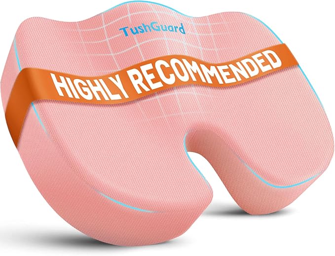 TushGuard Seat Cushion for Office Chair, Memory Foam Chair Cushion, Pink | Office Chair Cushion for Car, Airplane - Chair Pad for Long Sitting Sciatica, Hip, Coccyx,Tailbone Pain Relief, Butt Pillow