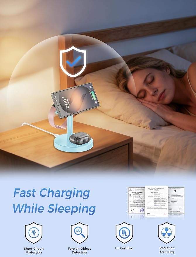 Magnetic Wireless Charger for Samsung, 3 in 1 Super Fast Charging Station Compatible with MagSafe, Phone Charger Stand for Samsung Galaxy S26 Ultra S25 Z Fold/Flip 7, Watch Ultra 8 7 6, Buds 4/3 Pro