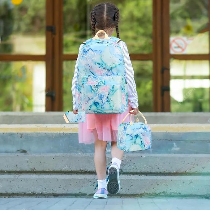 LEDAOU Kids Backpack for Girls Backpacks with Lunch Box, Lightweight Bookbag Set Elementary Middle School Back pack for 8-14