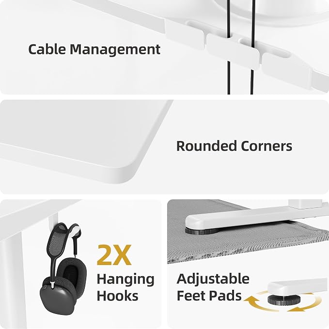 INNOVAR Electric Standing Desk, Adjustable Height Stand up Desks, 40 x 24 Inches Sit Stand up Desk for Home Office Computing, 3-Preset Memory Height Ergonomic Rising Desks, White