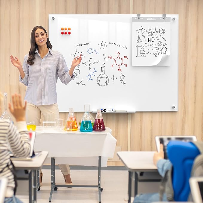 MaxGear 48" x 36" Glass Whiteboard Wall Mounted for Office Home Classroom | Magnetic Glass Dry Erase Board, Tempered Glass, Steel Backed, Non-Porous Surface, Frameless Design, Hardware Included