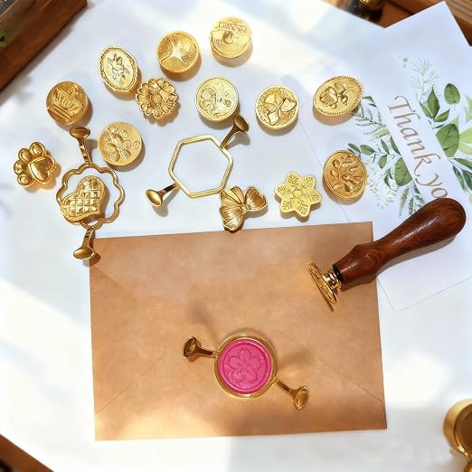 30Pcs Wax Seal Stamp Kit,Vintage Classic Sealing Wax Stamp Heads with Wooden Handle & Metal Wax Seal Molds, with Envelope Greeting Card, for Gift Wrapping,Wedding, Party Invitations & Wine Packaging