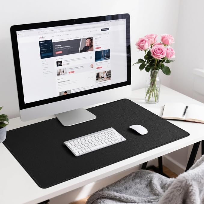 Leather Desk Pad Protector, Office Desk Mat, Large Mouse Pad, Non-Slip PU Leather Desk Blotter, Waterproof Computer Desk Writing Pad for Office and Home (Black, 23.6" x 13.7")