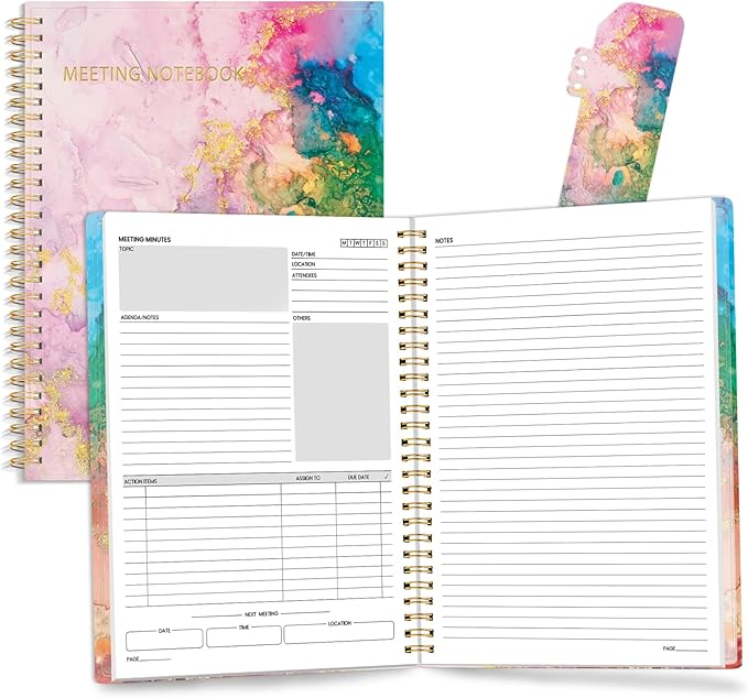 SUNEE Half Meeting Half Note - 7.5"x10" Professional Notebooks for Work - 160 Pages, B5 Size Project Planner, Spiral Meeting Agenda/Minutes Organizer for Women Men, Note Taking, Office & Business