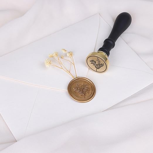 UNIQOOO Flowers Wax Seal Stamp - Botanical Theme Floral; Vintage Brass Stamp Head with Wood Handle for Wedding Invitation Gift Wrap Envelopes Christmas Card