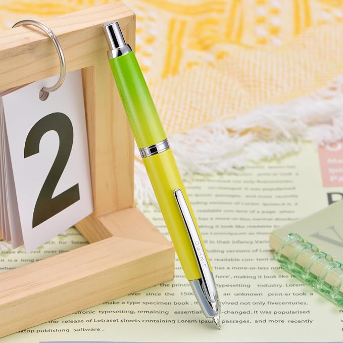 Jinhao 10 Press Fountain Pen with Box, Gradient Green Retractable Medium Nib with Ink Converter Set (Silver Clip)