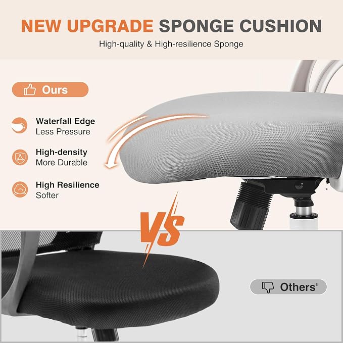 Sweetcrispy Home Office Managerial Executive Chair, High-Back Mesh with Adjustable Headrest, Flip-up Armrest Comfortable Lumbar Support, Comfy Arms for Bedroom,Study,Student
