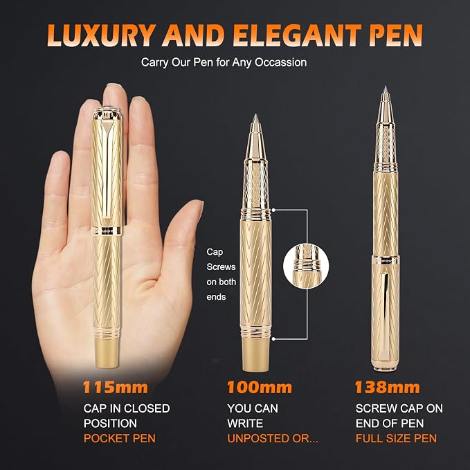 iMenaiy EDC Rollerball Point Pens for Travel Writing Journaling, Luxury Mini Pocket Pens for Men Women Boss Writers, Good Nice Pen Gifts Birthday Christmas Graduations, Gold
