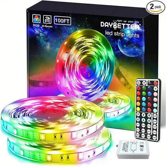DAYBETTER Led Lights for Bedroom 100 ft, Led Strip Lights with Remote 44 Keys, 24 V Power Supply, Color Changing Led Light for Room Decor