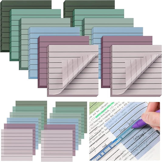 Yinder 24 Pack 720 Sheets Transparent Sticky Notes Translucent Clear Lined Self Sticky Notes for Bible Tabs, Book Tabs, Office School Supplies(3 x 3 Inch,Fresh Color)
