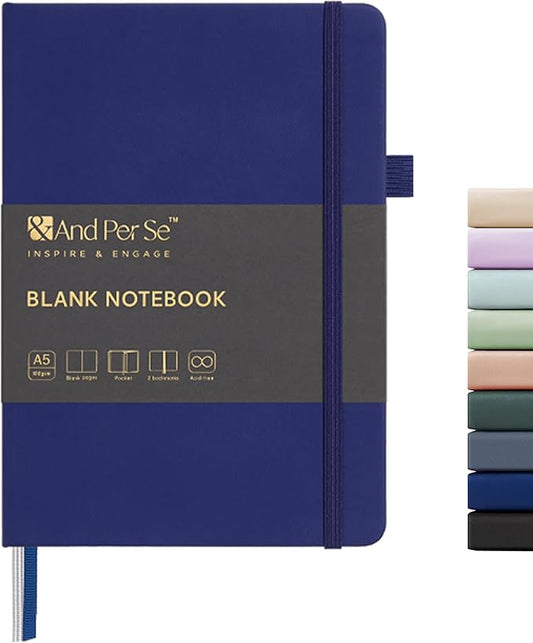 &And Per Se Blank Sketch Notebook, A5 Hardcover, 160 Pages 100gsm Thick Paper, Unlined Journal for Drawing, Doodling, Hand Lettering – Creative Gift for Artists, Designers, Writers (Royal Blue)