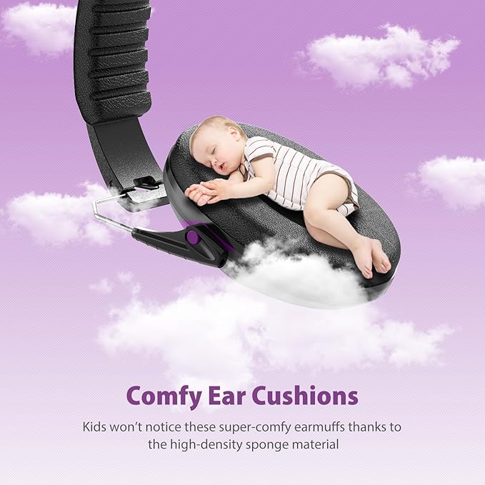 Ear Muffs for Noise Reduction SNR27.4 Kids Ear Protection with Adjustable Headband - Kids Noise Cancelling Headphones for Concerts, Football Game, Fireworks and Air Shows - Dark Purple