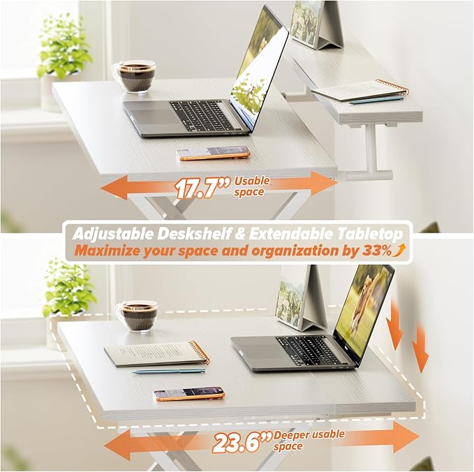 WOHOMO Folding Computer Desk with Adjustable Height, 23.6" x 31.5" x 25.6" Foldable Table with Monitor Stand, Small Office Desk for Bedroom, Space Saving Desk for Home Office, Easy Assemble, White