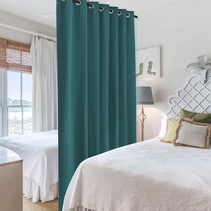 RYB HOME Room Divider Curtains Thermal Insulated Noise Reduce Privacy Window Curtains for Kids Bedroom Nursery Laundry Room Partitions, Wide 150 inches x Long 96 inches, Teal, 1 Panel