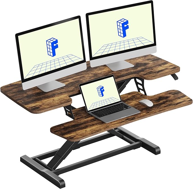 FLEXISPOT Standing Desk Converter 40" Wide Desk Riser for Multi-Device, Large Desktop Sit Stand Workstation for Dual Monitors, Ergonomic Height Adjustable Stand Up Desk Riser, Rustic Brown