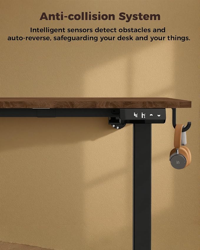 Electric Standing Desk 48" x 24", Height Adjustable 28"-46", Sit Stand Desk with Memory Presets, Smooth & Quiet Motor, Reinforced Frame, Easy Assembly, Ergonomic Home Office Desk