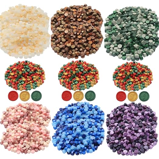 Wax Seal Kit with Warmer, ONWINPOR 300pcs Sealing Wax Beads in 3 Colors, Non-Slip Spoon, Candles for Envelopes, Stamp Letter Seal,Wedding Invitations (Purple Mix)