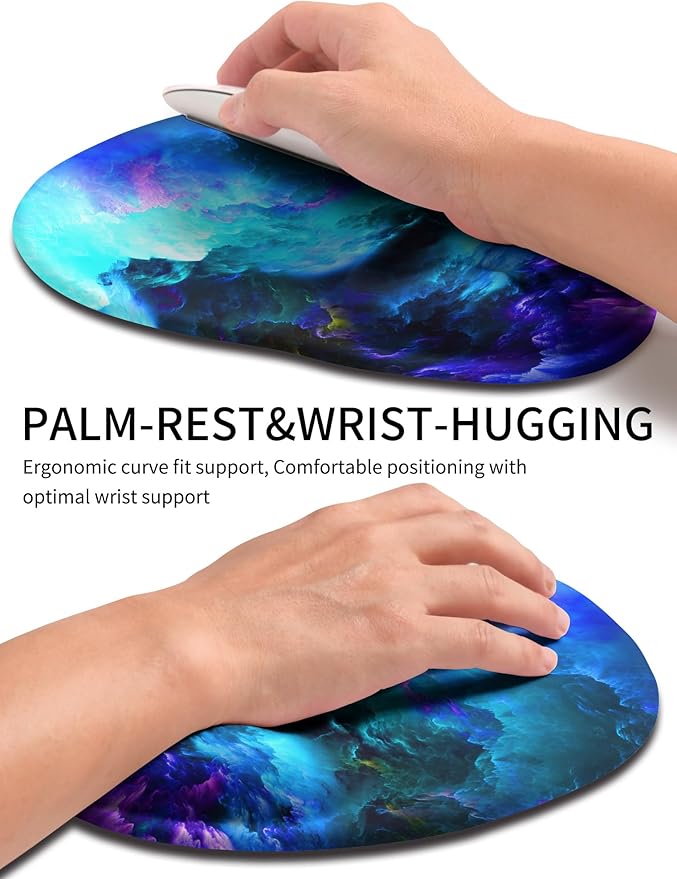 Palm-Rest and Wrist-Hugging Mouse Pad Wrist Rest, Ergonomic Wrist Support with Curve Fitting Cushioned Memory Foam for Carpal Tunnel Pain Relief, 9.9 x 8.3 Inch, Nebula