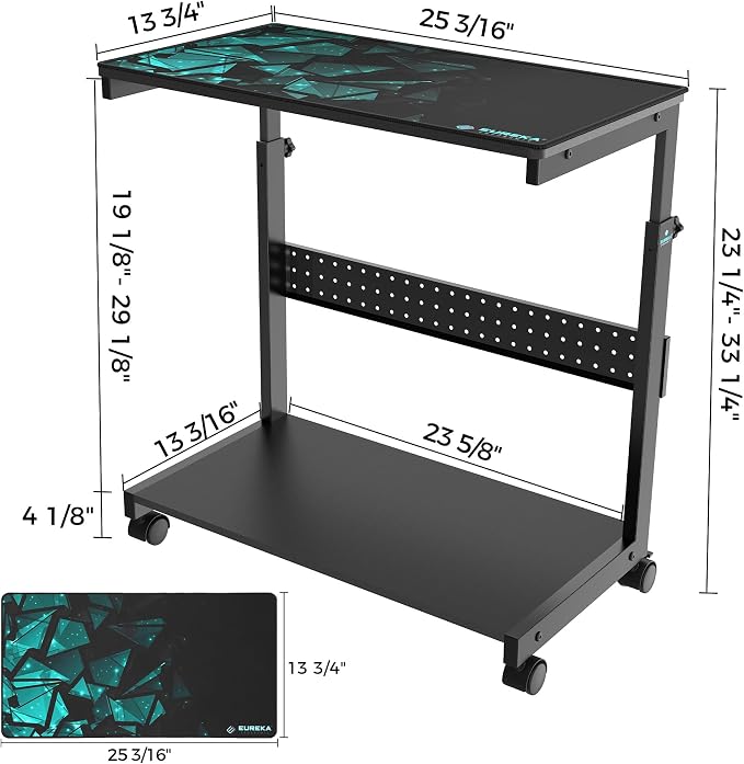 EUREKA ERGONOMIC PC Stand Height Adjustable Black | Height-adjustable 2-tier PC stand with wheels for ATX computer cases or printers, durable steel frame and smooth mobility