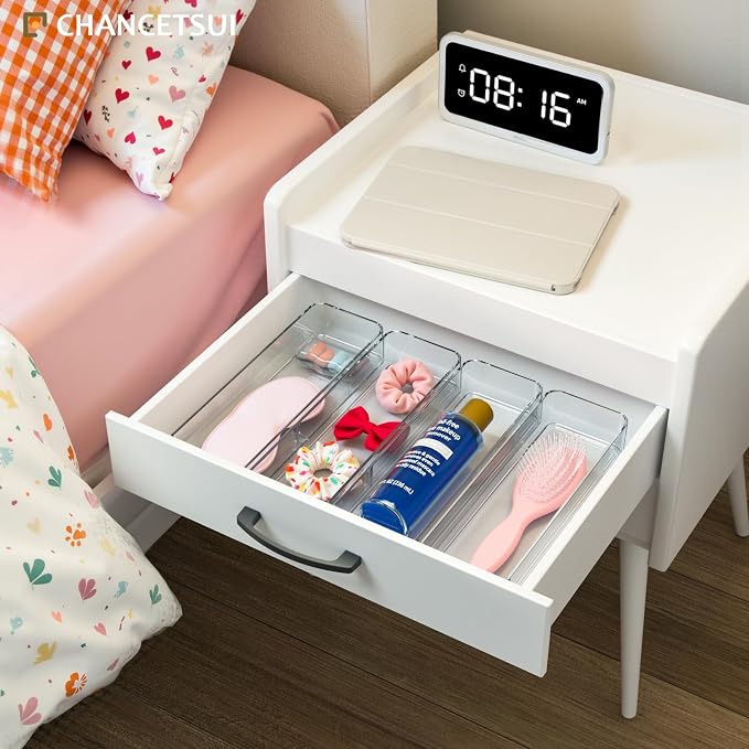 Clear Acrylic Drawer Organizer Bins: Plastic Organizers Tray For Bathroom | Stackable narrow small drawer organizer kitchen utensil desk junk makeup