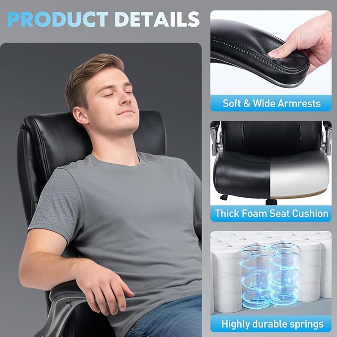 MALOL Ergonomic High-Back PU Leather Executive Office Chairs, Heavy Duty Home Computer Chair with Lumbar Support and Flip-Up Arms, 300lbs, Black