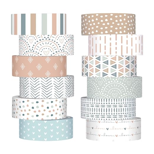 12 Rolls Watercolor Floral Washi Tape Set 15 mm Vintage Flower Decorative Masking Tape for Summer School Arts DIY Craft Scrapbook Journal Supplies Gifts(Morandi Tones,Boho)